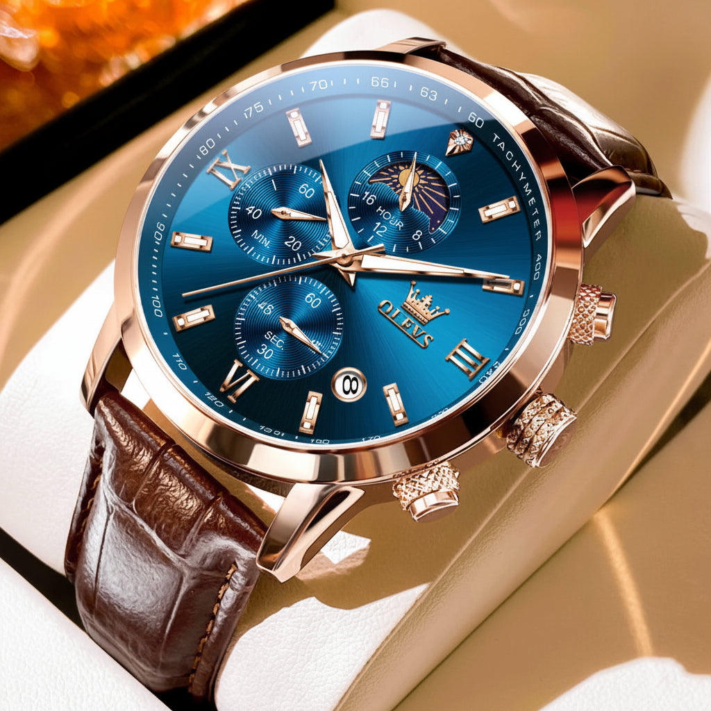 OLEVS 9812 Chronograph Leather Strap - OLEVS