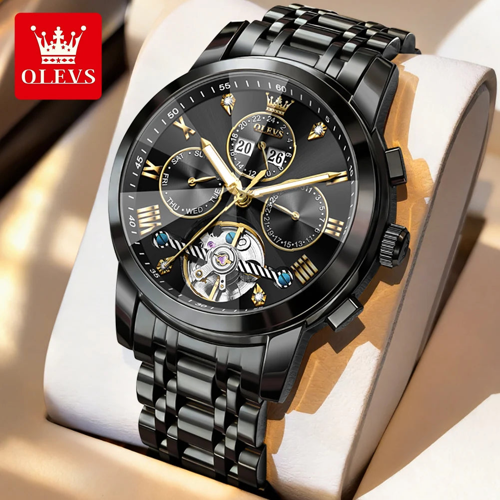 OLEVS 7121 Mechanical Men's Watches Fashion Skeleton Flywheel Rhombus Mirror Luminous Waterproof Luxury Automatic Man Watch New OLEVS Official Watch Store