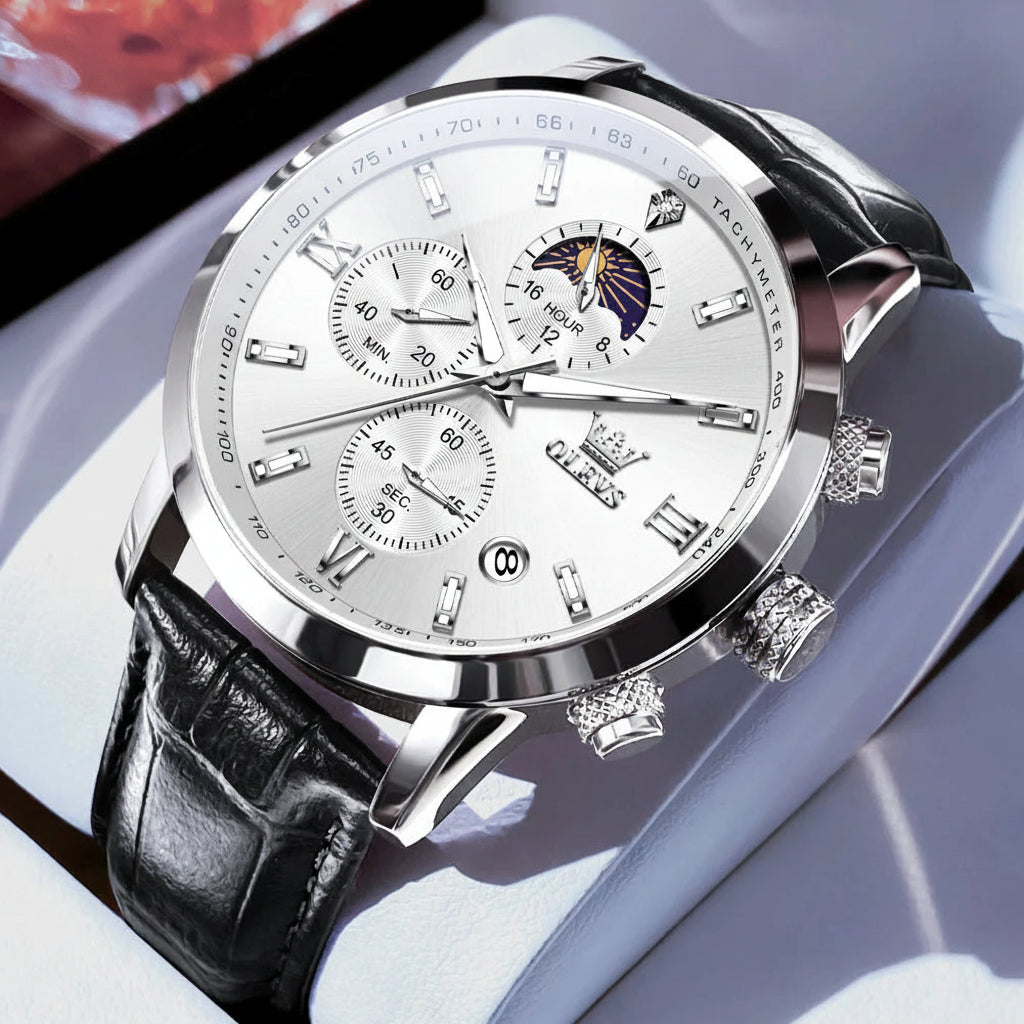 OLEVS 9812 Chronograph Leather Strap - OLEVS