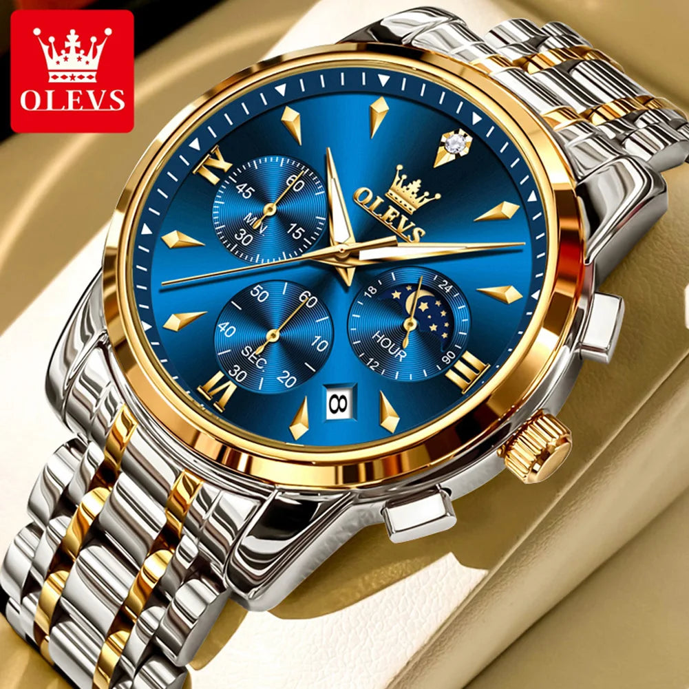 OLEVS 3639 Multifunctional Chronograph Watch, Luminous Moon Phase Watch - OLEVS