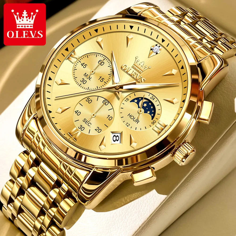 OLEVS 3639 Multifunctional Chronograph Watch, Luminous Moon Phase Watch - OLEVS