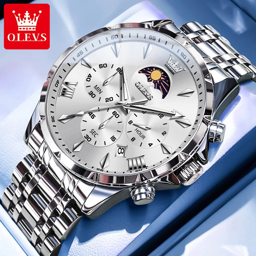 OLEVS 3653 7-Hand Multifunction Chronograph With Moon Phase Quartz Watch - OLEVS