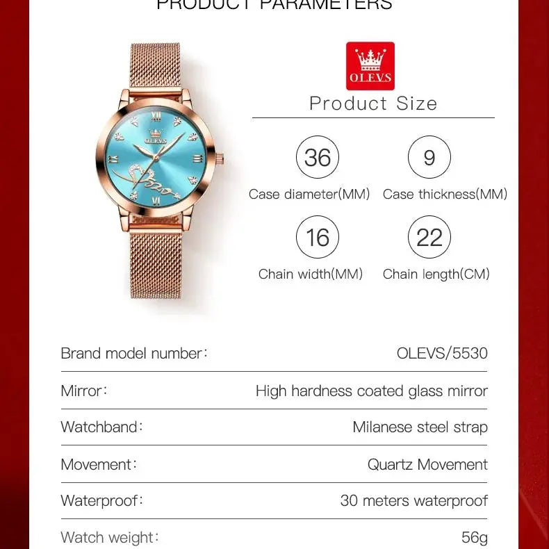 OLEVS 5530 Luxury Love Heart Diamond Ladies Watch - OLEVS