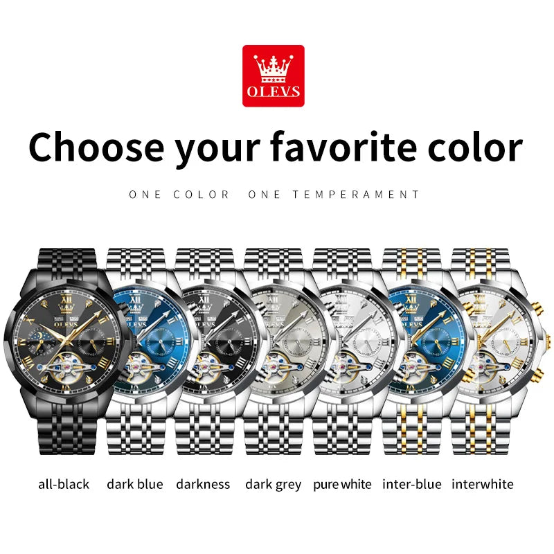 OLEVS 6620 Luminous Moon Phase Double calendar Automatic Watch - OLEVS