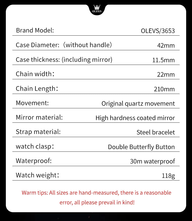 OLEVS 3653 7-Hand Multifunction Chronograph With Moon Phase Quartz Watch - OLEVS