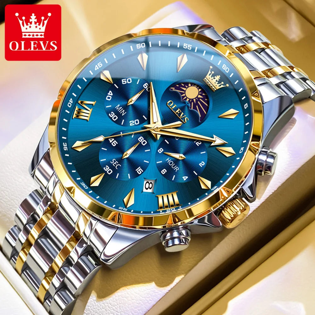 OLEVS 3653 7-Hand Multifunction Chronograph With Moon Phase Quartz Watch - OLEVS