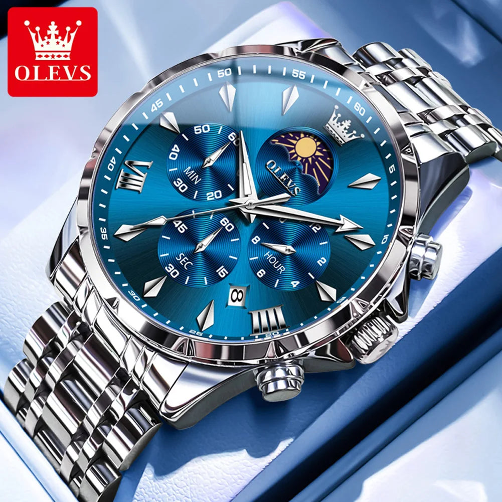 OLEVS 3653 7-Hand Multifunction Chronograph With Moon Phase Quartz Watch - OLEVS