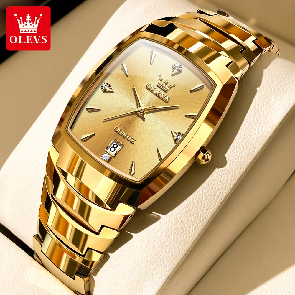 OLEVS 7006 Tonneau Tungsten Steel Couple Watch for Men Women Luxury Brand Quartz Lover's Watch His or Hers Waterproof Wristwatch OLEVS Official Watch Store