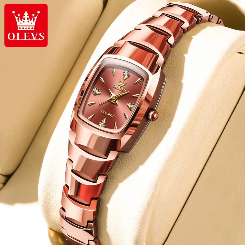 OLEVS 7006 Tonneau Tungsten Steel Couple Watch for Men Women Luxury Brand Quartz Lover's Watch His or Hers Waterproof Wristwatch OLEVS Official Watch Store