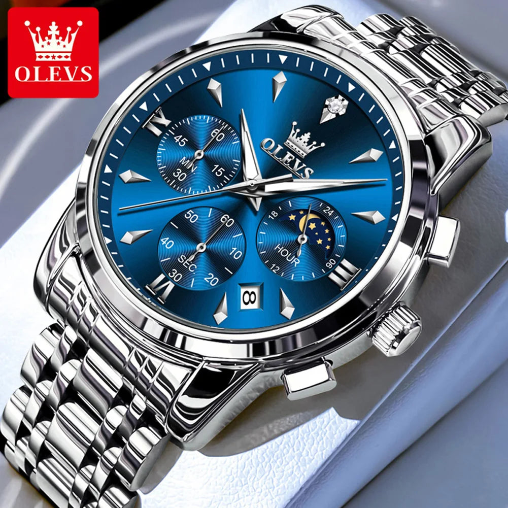 OLEVS 3639 Multifunctional Chronograph Watch, Luminous Moon Phase Watch - OLEVS