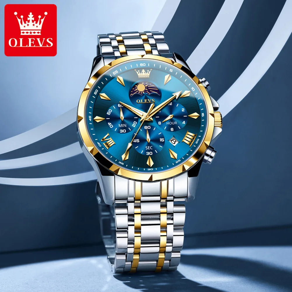 OLEVS 3653 7-Hand Multifunction Chronograph With Moon Phase Quartz Watch - OLEVS
