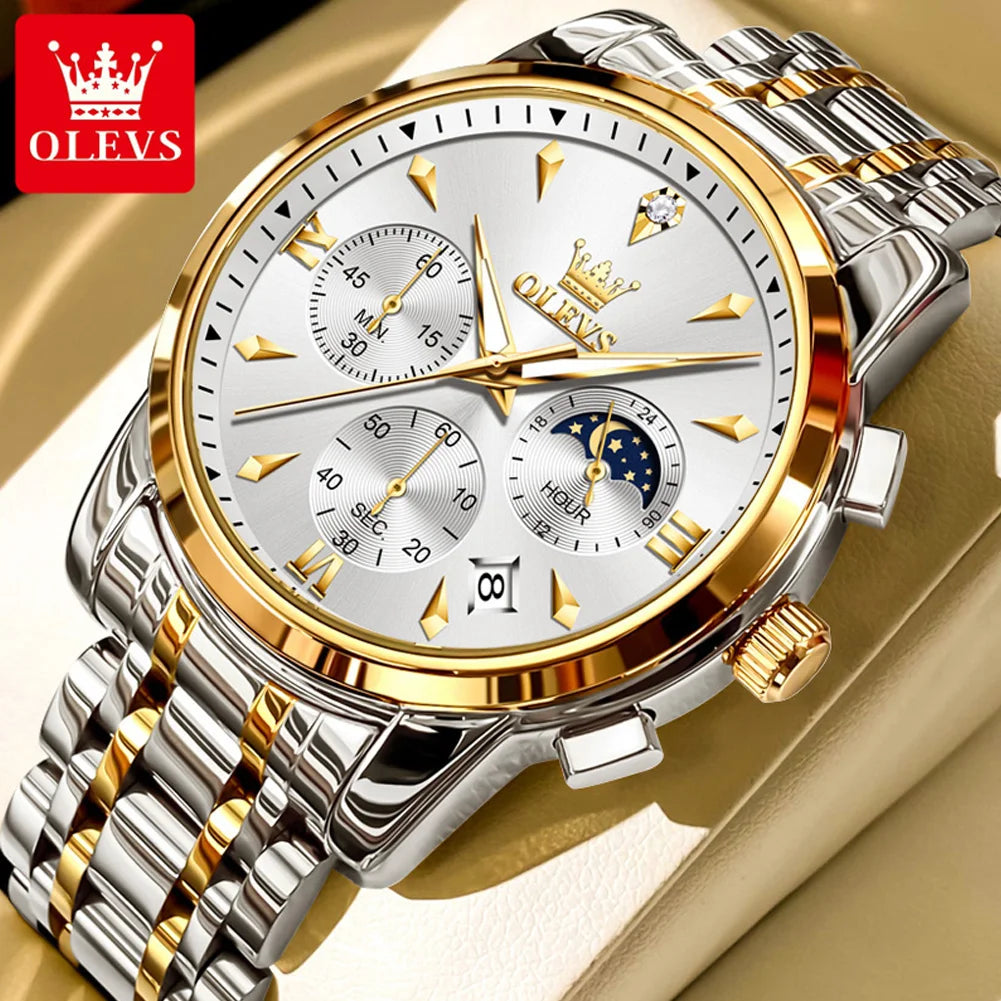 OLEVS 3639 Multifunctional Chronograph Watch, Luminous Moon Phase Watch - OLEVS