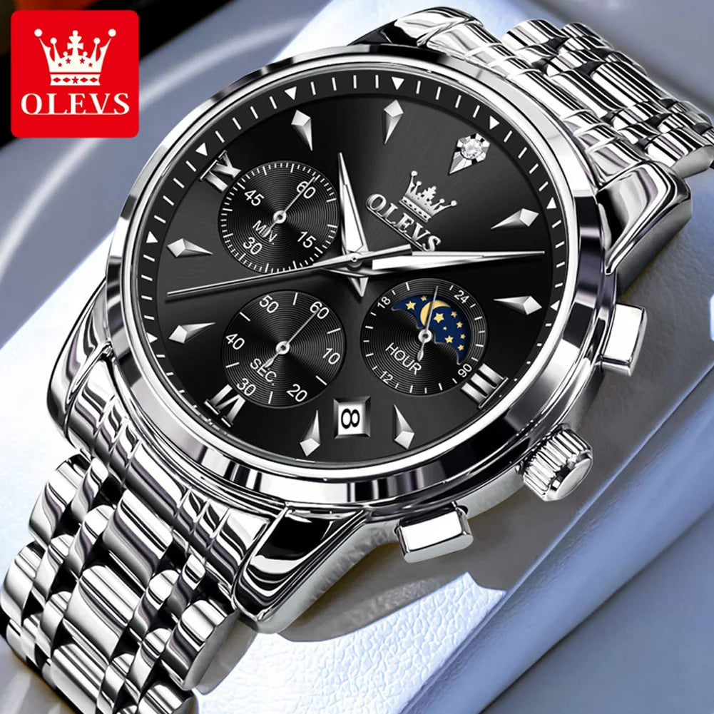 OLEVS 3639 Multifunctional Chronograph Watch, Luminous Moon Phase Watch - OLEVS