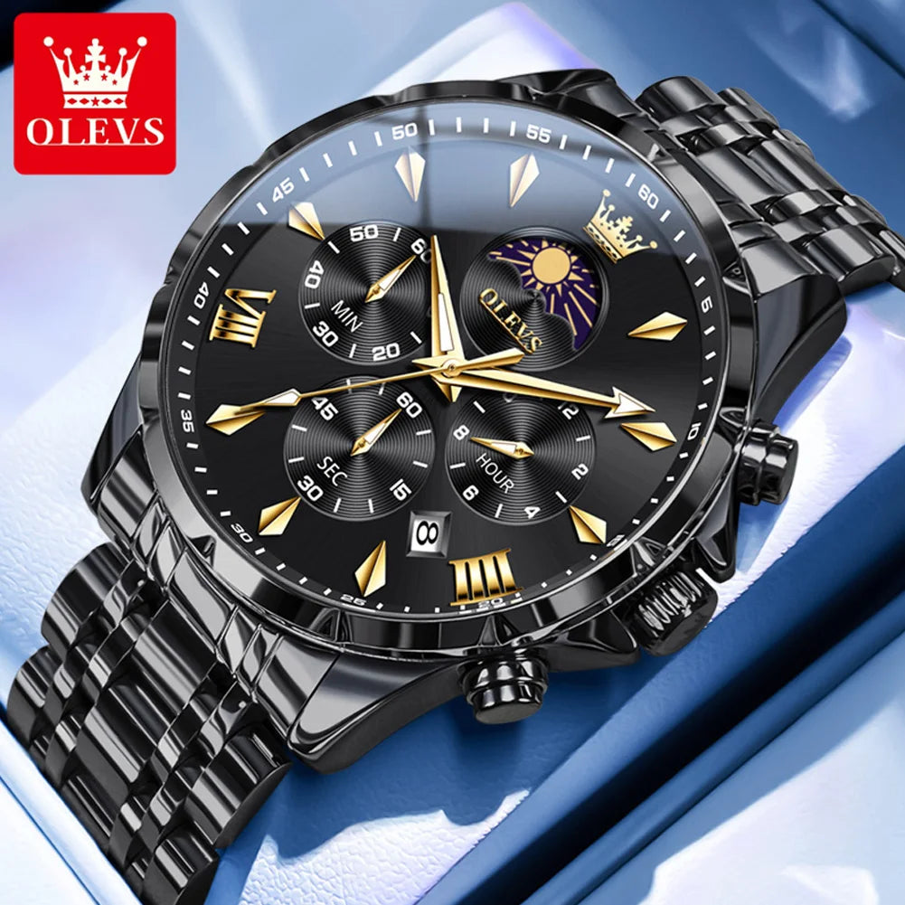 OLEVS 3653 7-Hand Multifunction Chronograph With Moon Phase Quartz Watch - OLEVS
