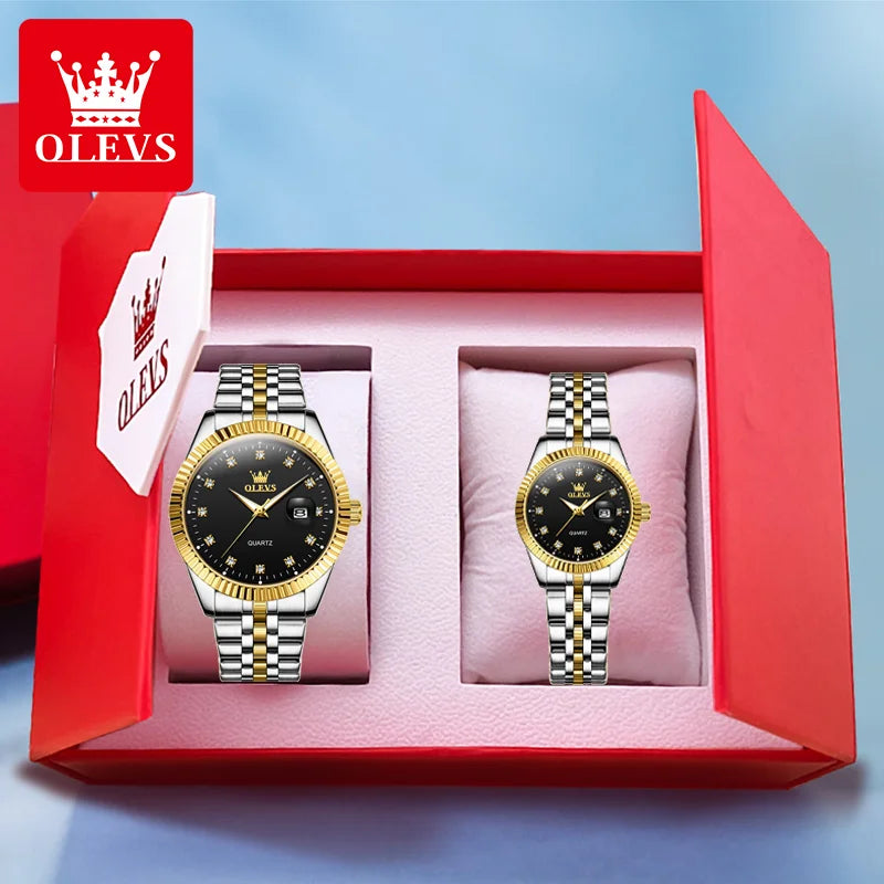 OLEVS 5526 Luxury Gold Diamond Couple Watch - OLEVS