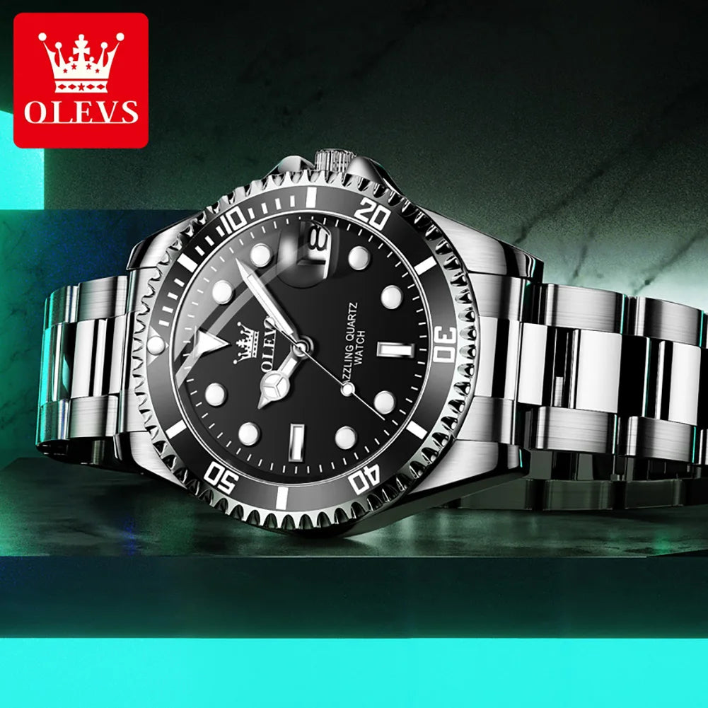 OLEVS Top Original Quartz Watch for Men Diving Series Stainles Steel Waterproof Man Watch Fashion Luxury Brand Men's Wristwatch OLEVS Official Watch Store
