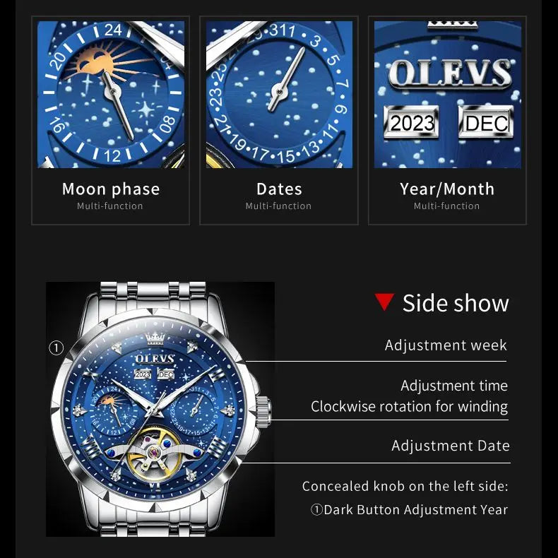 OLEVS 6690 Automatic Starry Sky Tourbillon Design Moon - OLEVS