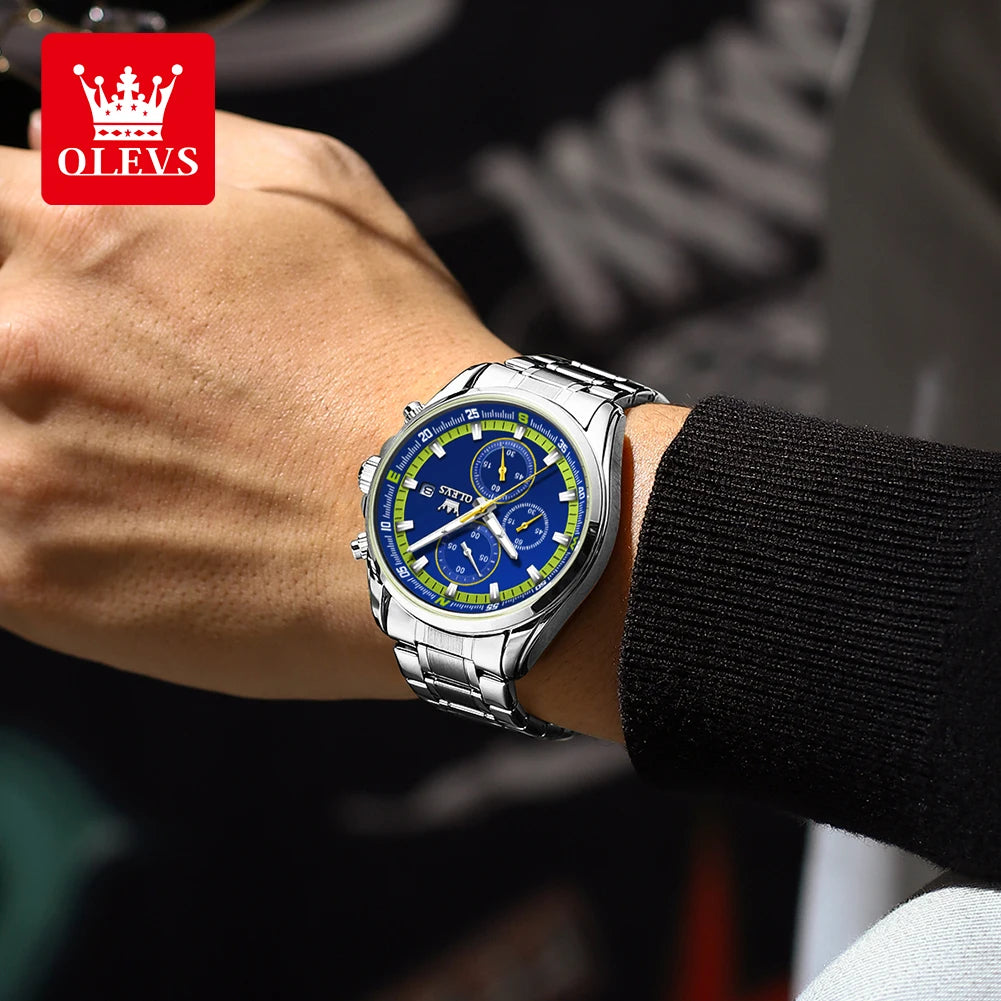 OLEVS TY713 Casual Stainless Steel, Luminous Chronograph Date Quartz Watch - OLEVS