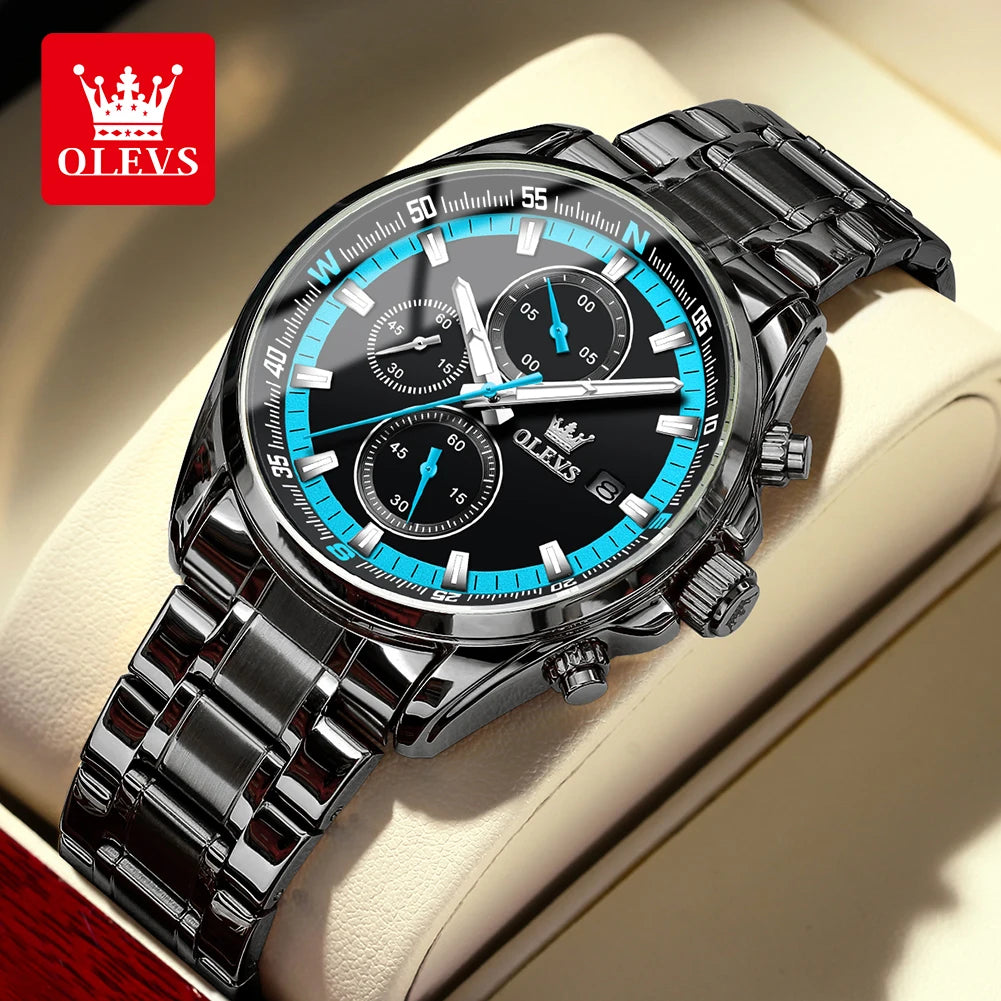 OLEVS TY713 Casual Stainless Steel, Luminous Chronograph Date Quartz Watch - OLEVS