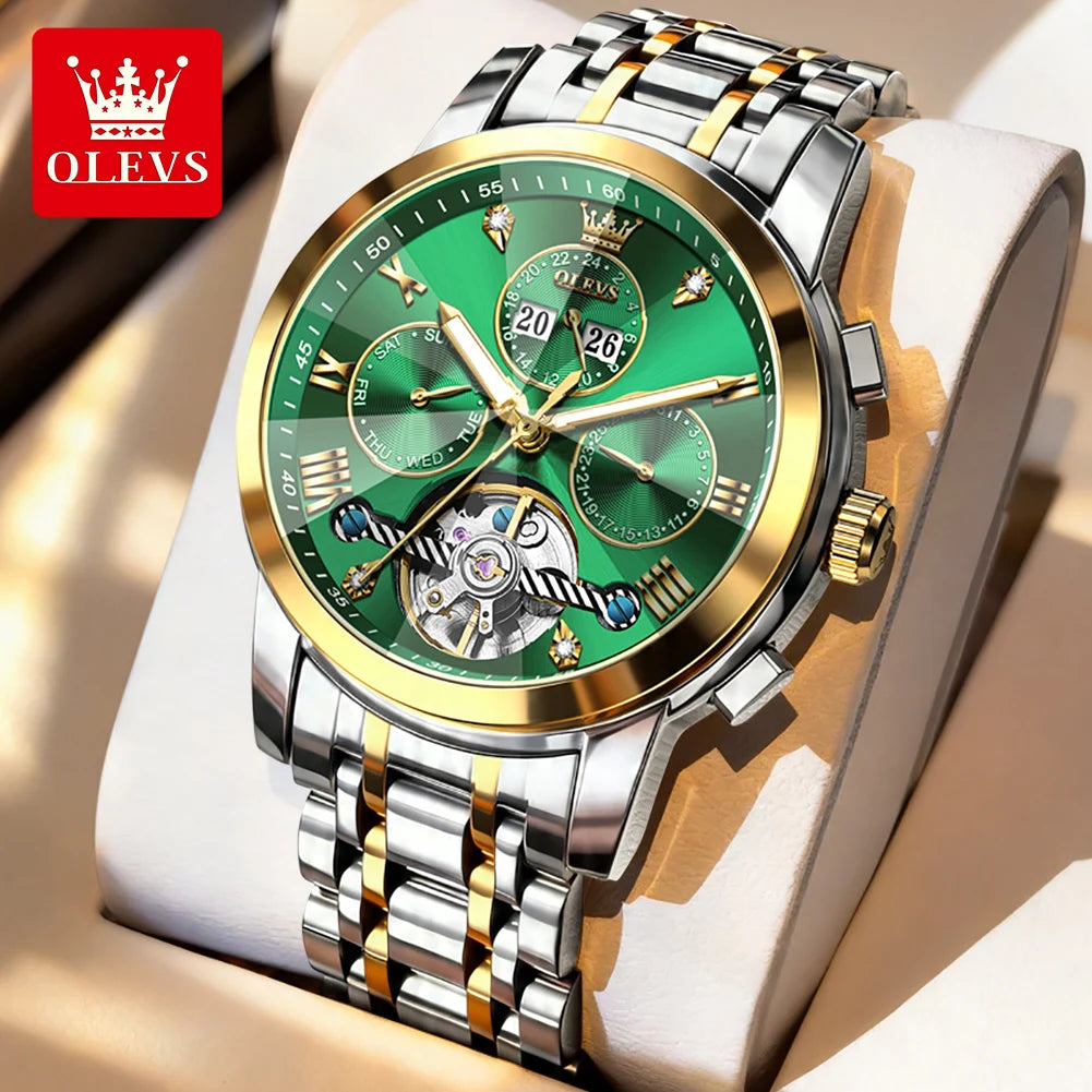 OLEVS 7121 Mechanical Men's Watches Fashion Skeleton Flywheel Rhombus Mirror Luminous Waterproof Luxury Automatic Man Watch New OLEVS Official Watch Store