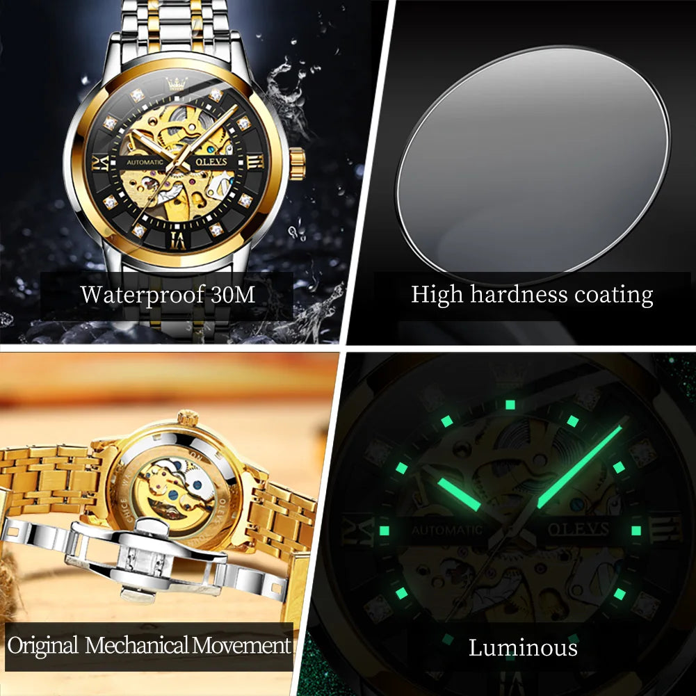 OLEVS 9901 Mens WatchLuxury Hollowing Mechanical Wristwatch Waterproof Luminous Stainless Steel Fashion Automatic Watch For Man OLEVS Official Watch Store
