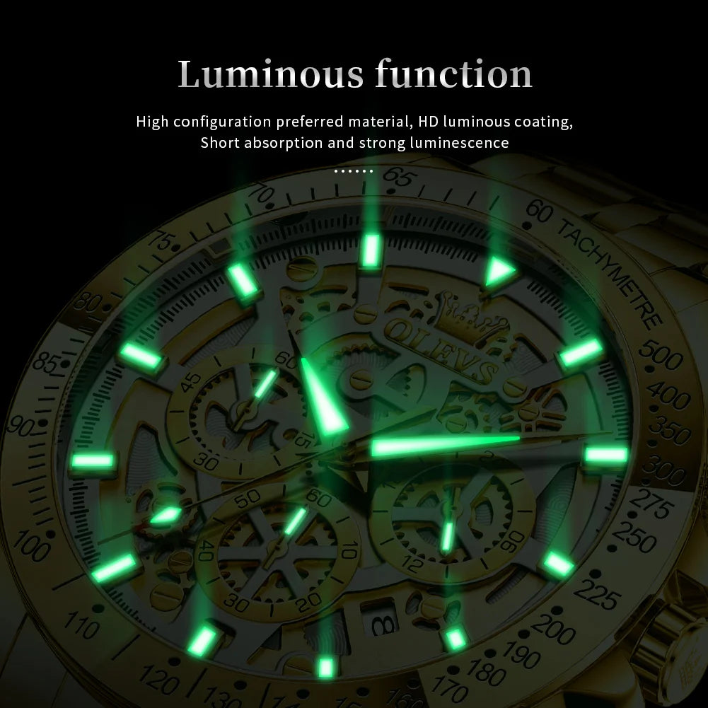 OLEVS Business Gold Skeleton Watch