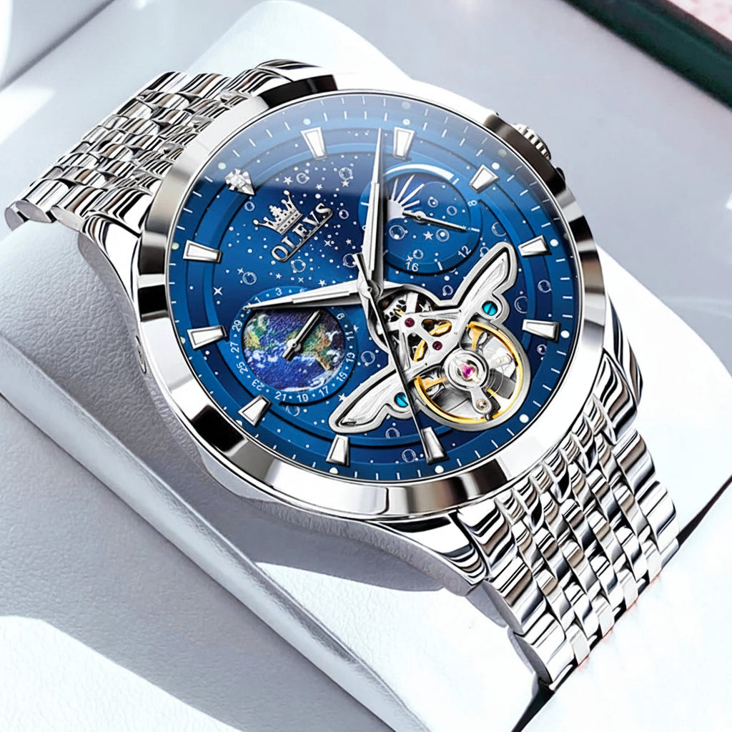 OLEVS 6705 Luminous Fully Sky Dial Moon Phase Display Automatic Watch - OLEVS