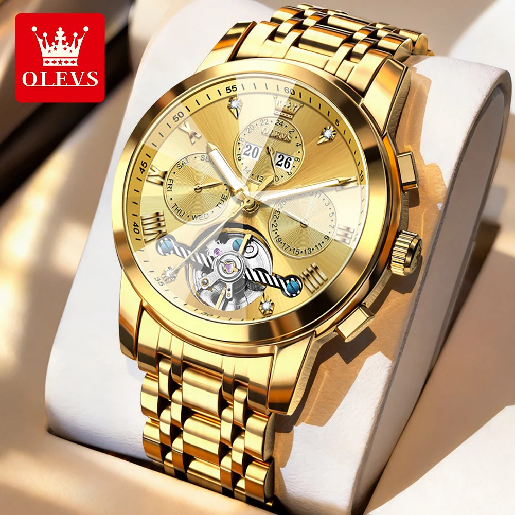 OLEVS 7121 Mechanical Men's Watches Fashion Skeleton Flywheel Rhombus Mirror Luminous Waterproof Luxury Automatic Man Watch New OLEVS Official Watch Store