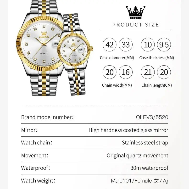 OLEVS 5526 Luxury Gold Diamond Couple Watch - OLEVS