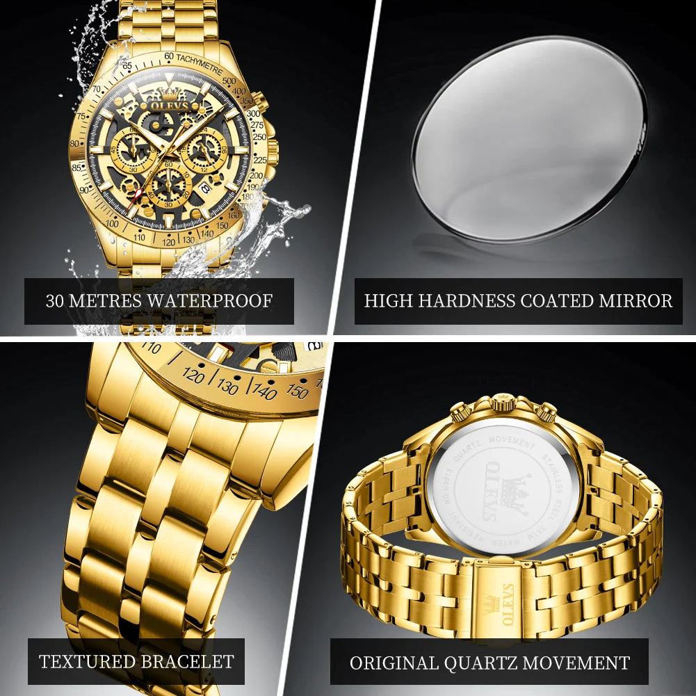 OLEVS Business Gold Skeleton Watch