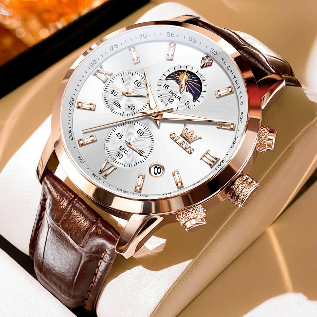 OLEVS 9812 Chronograph Leather Strap - OLEVS