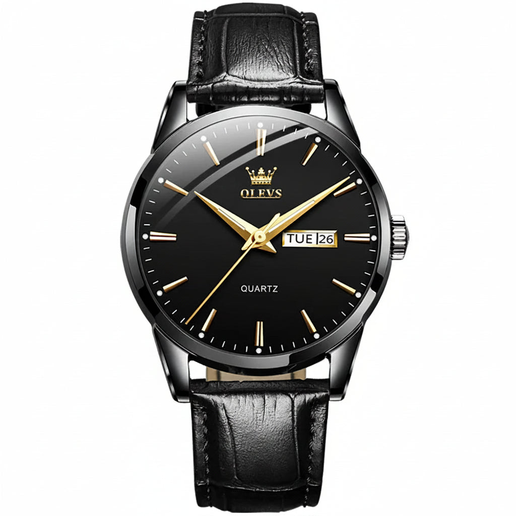 OLEVS 6898 Quartz Genuine Leather Strap Watch - OLEVS