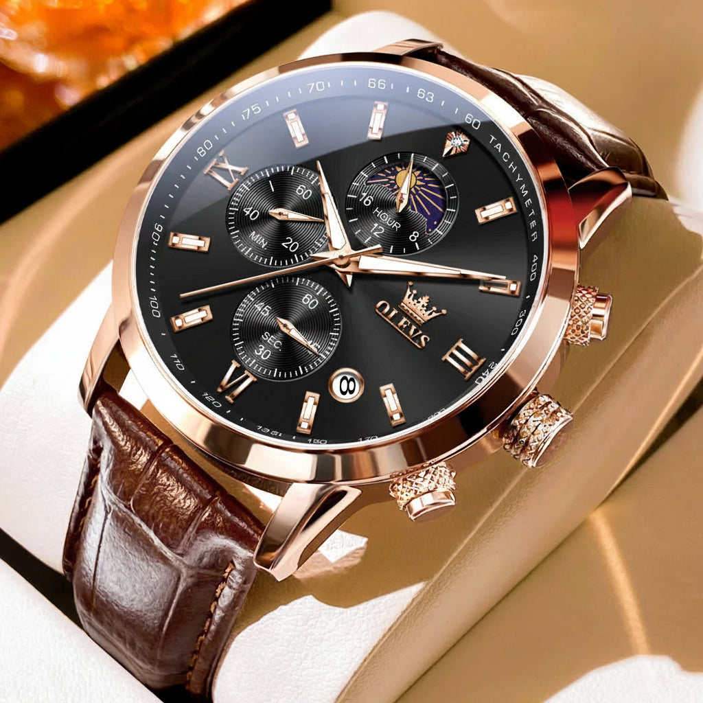 OLEVS 9812 Chronograph Leather Strap - OLEVS
