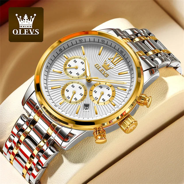 OLEVS TY709 Stainless Steel Chronograph Calendar Luxury Quartz Watch - OLEVS