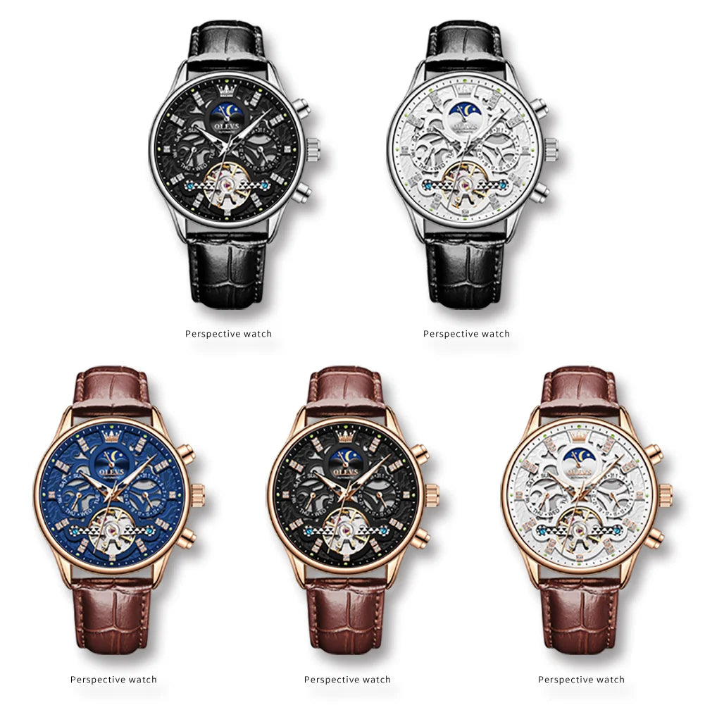 OLEVS 6658 Mens Watch Business Leather Strap Reloj Hollow out Mechanical Automatic Wristwatch Waterproof Luminous Watch For Man OLEVS Official Watch Store