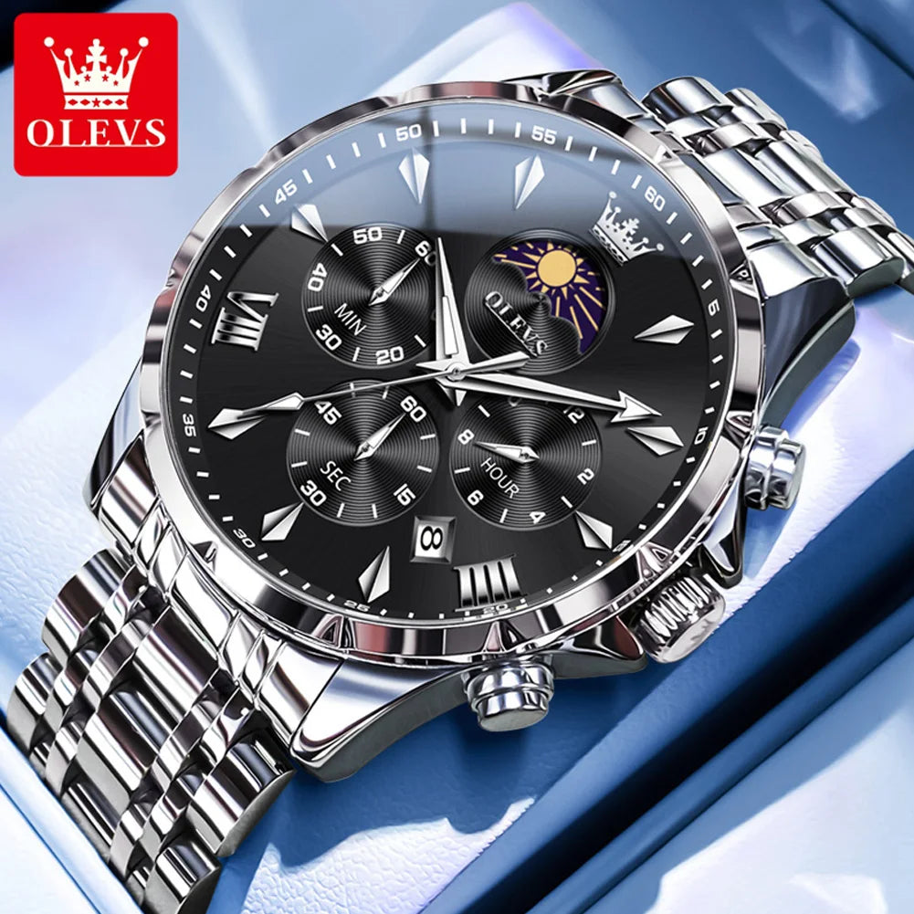 OLEVS 3653 7-Hand Multifunction Chronograph With Moon Phase Quartz Watch - OLEVS