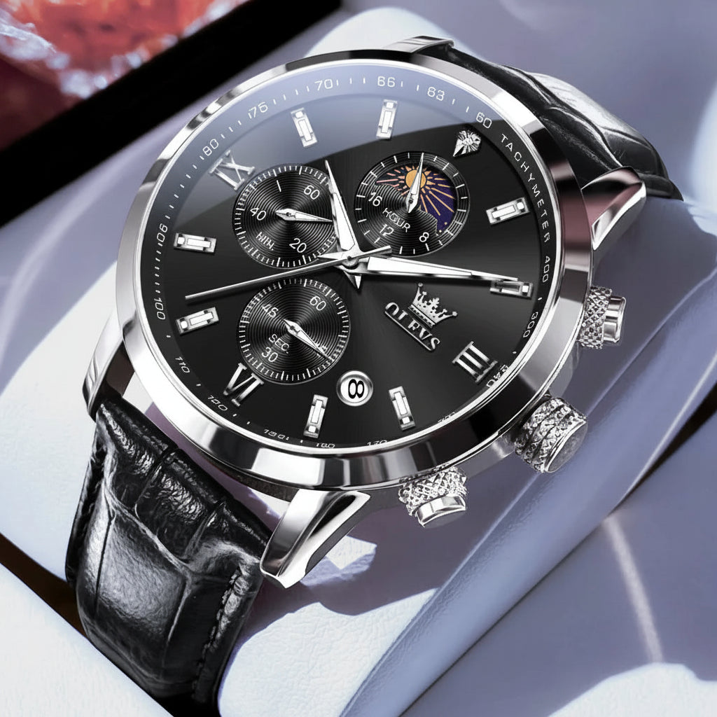 OLEVS 9812 Chronograph Leather Strap - OLEVS