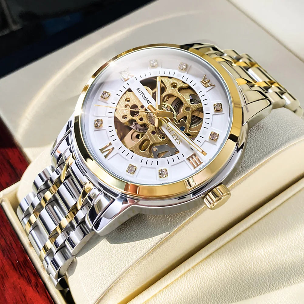 OLEVS 9901 Mens WatchLuxury Hollowing Mechanical Wristwatch Waterproof Luminous Stainless Steel Fashion Automatic Watch For Man OLEVS Official Watch Store