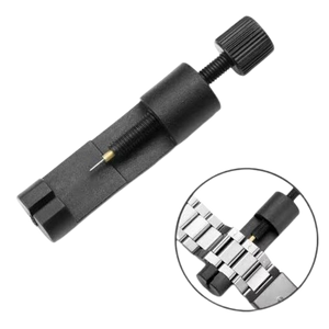 Black watch band tool with inset showing a close-up of a watch strap.