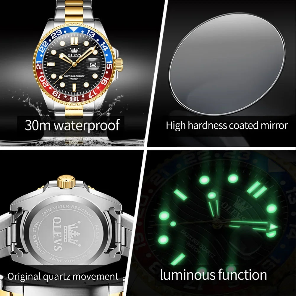 OLEVS 3610 Luxury Diving Series Colorful Bezel Fashion Original Quartz Watch - OLEVS
