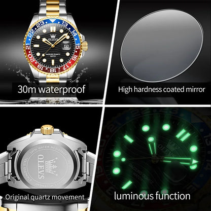 OLEVS 3610 Luxury Diving Series Colorful Bezel Fashion Original Quartz Watch - OLEVS