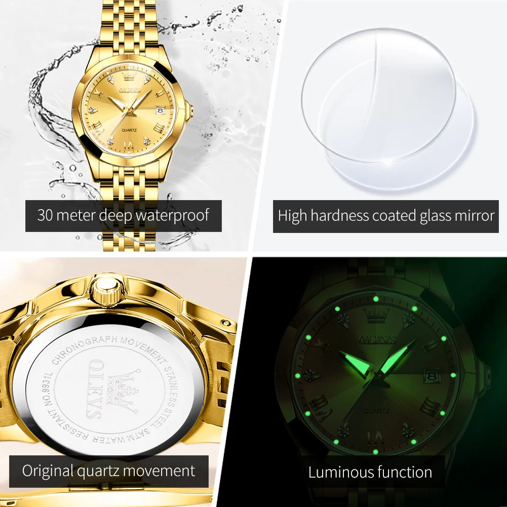 OLEVS 9931 Luxury Diamond Quartz Watch For Women - OLEVS