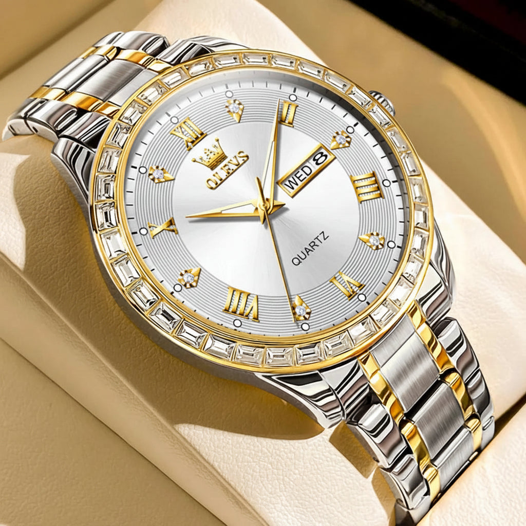 OLEVS 9906 Quartz Men's Watch Gold Diamond - OLEVS