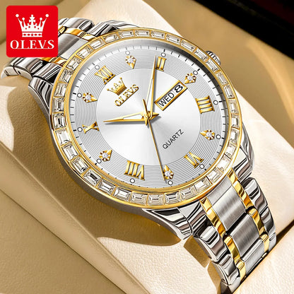 OLEVS 9906 Quartz Men's Watch Gold Diamond - OLEVS