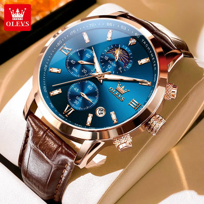OLEVS 9812 Chronograph Leather Strap - OLEVS