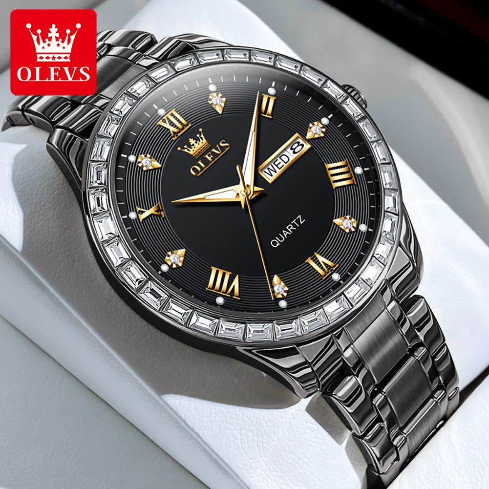 OLEVS 9906 Quartz Men's Watch Gold Diamond - OLEVS
