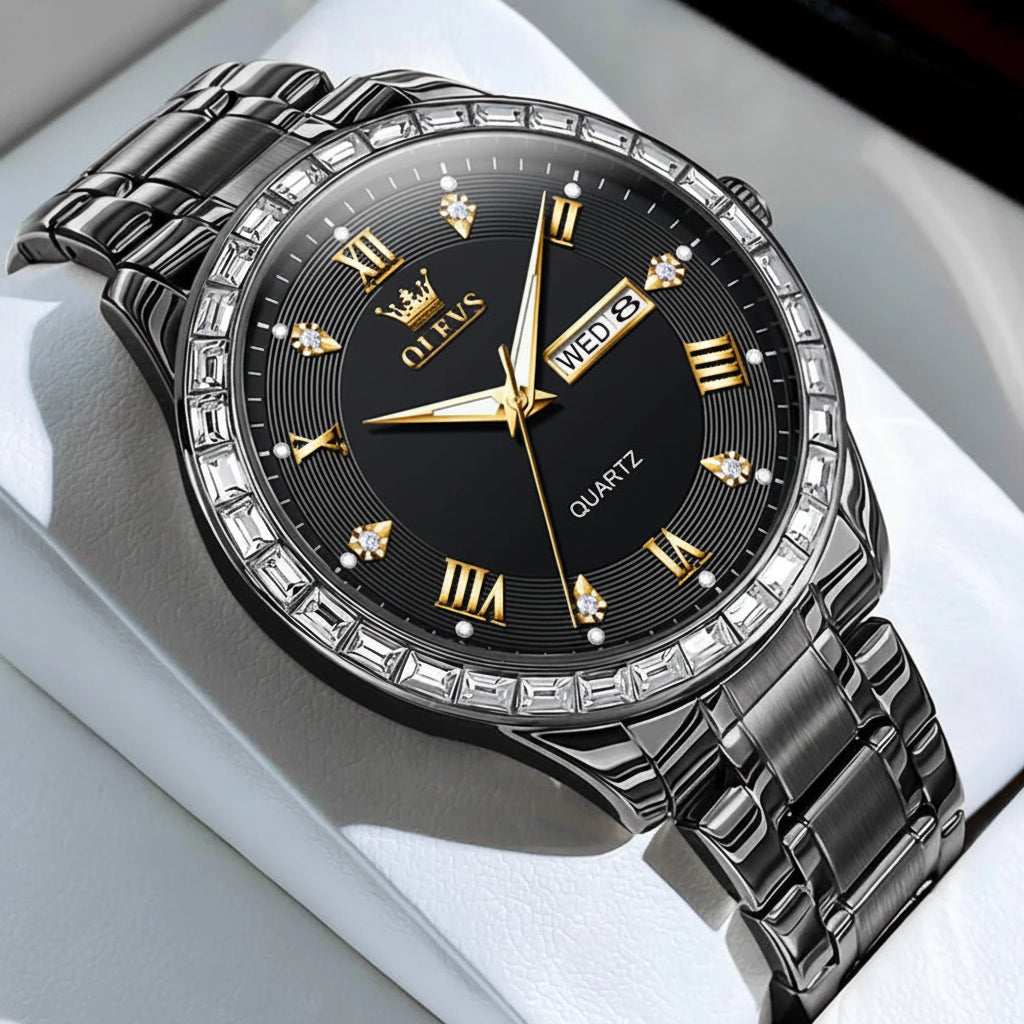 OLEVS 9906 Quartz Men's Watch Gold Diamond - OLEVS