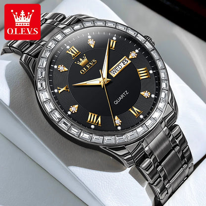 OLEVS 9906 Quartz Men's Watch Gold Diamond - OLEVS