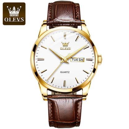 OLEVS 6898 Quartz Genuine Leather Strap Watch - OLEVS