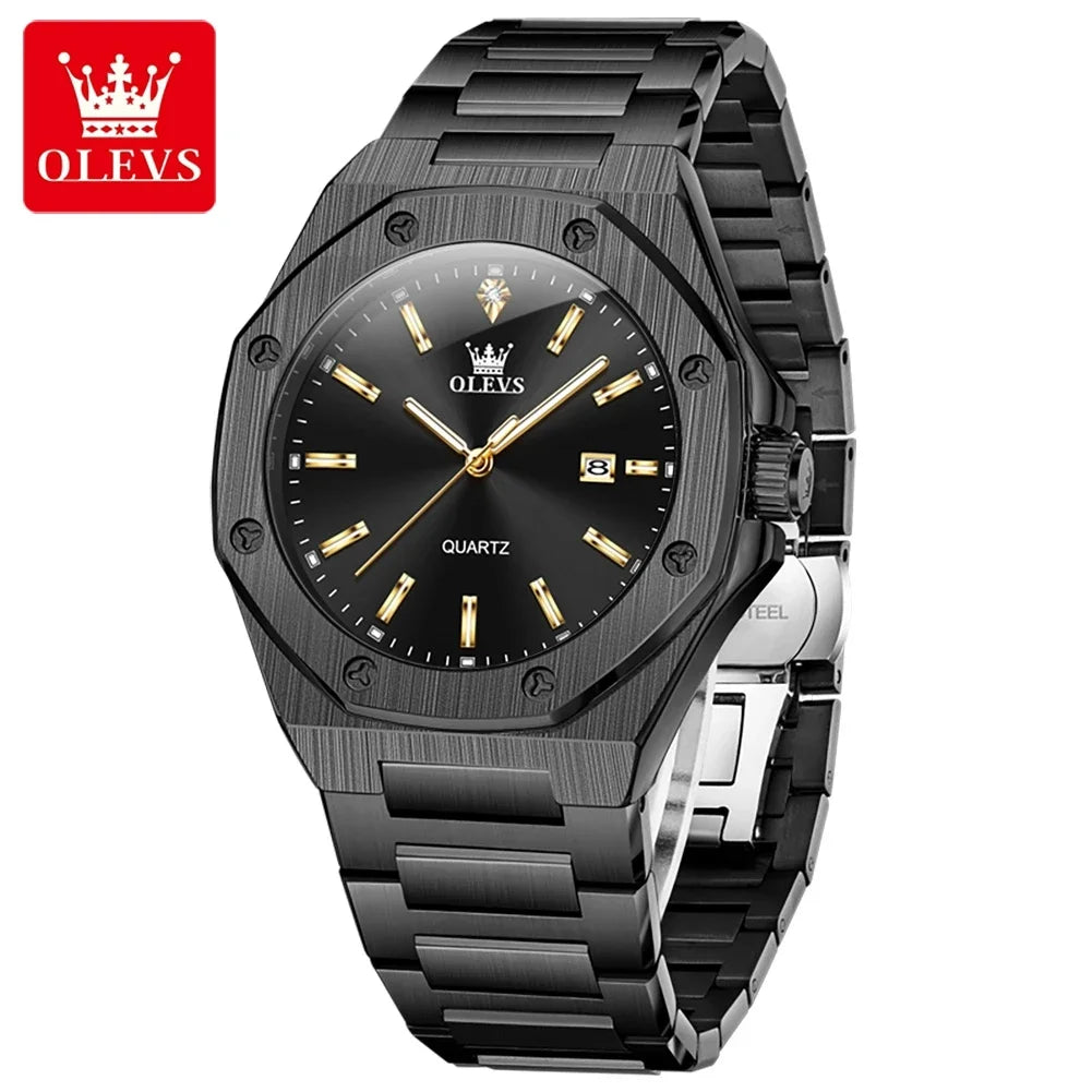 OLEVS 3613 Luminous Gold Stainless Steel Date Hombre Quartz Watch - OLEVS